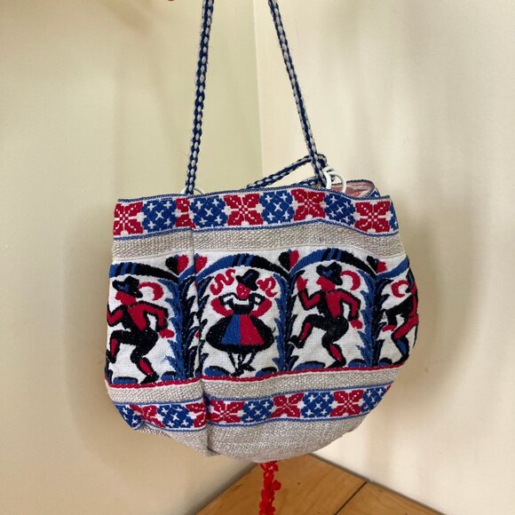 Scandinavian Embroidered Tapestry Fabric Purse Vintage Drawstring Pouch - Picture 4 of 9
